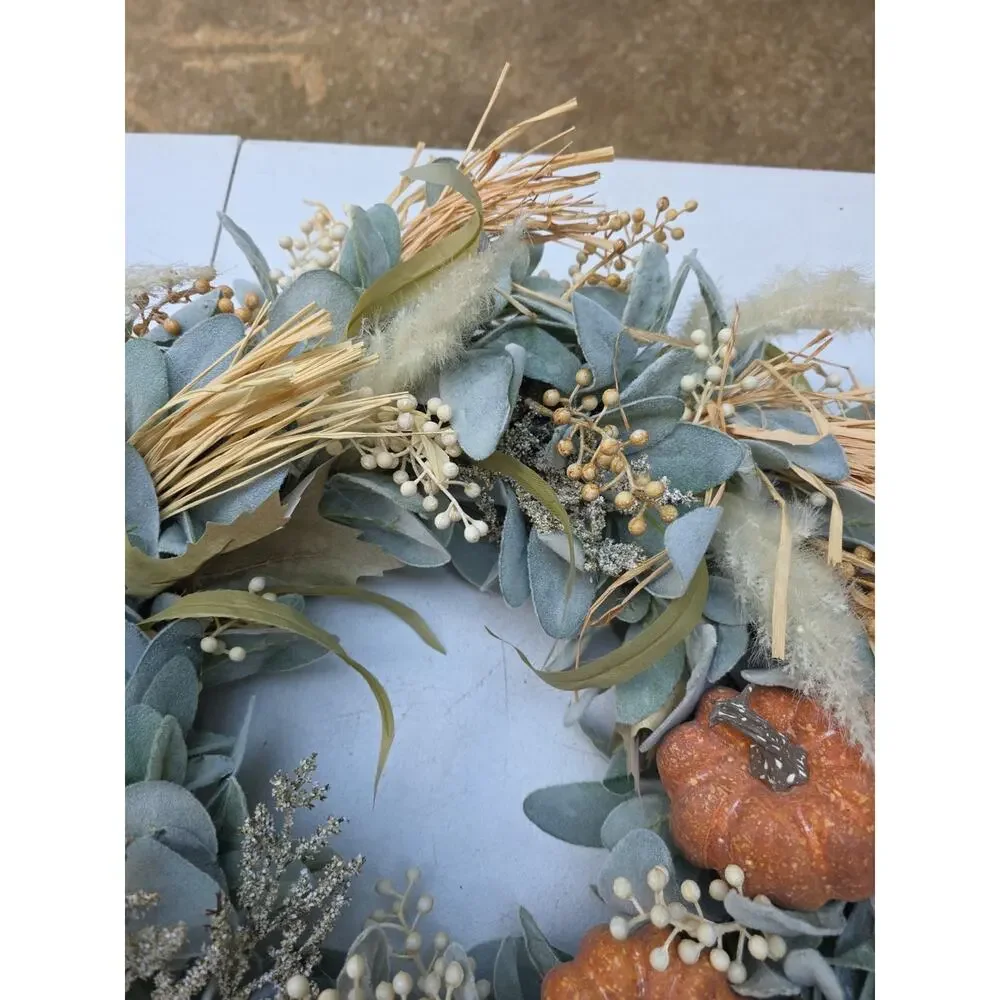 Fall Pumpkin Wreath: Boho Pampas Grass, Neutral Autumn Decor 20
